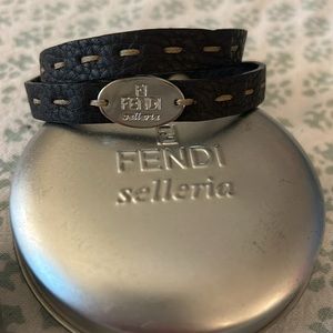 Fendi Selleria Wrap Leather Bracelet Dark Brown/Silver
